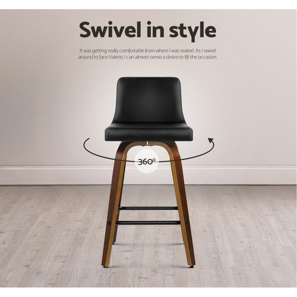 Artiss 2x Kitchen Wooden Bar Stools Leather Luxury Black freeshipping - Awezingly