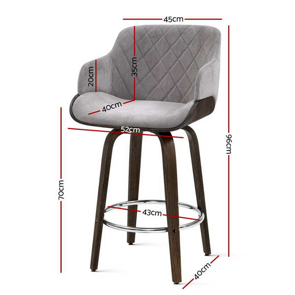 Artiss 1x Kitchen Bar Stools Wooden  Swivel Velvet Fabric Grey freeshipping - Awezingly