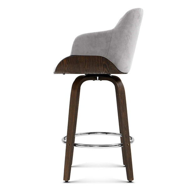 Artiss 1x Kitchen Bar Stools Wooden  Swivel Velvet Fabric Grey freeshipping - Awezingly