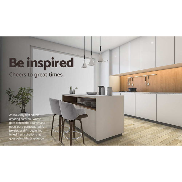 Artiss 1x Kitchen Bar Stools Wooden  Swivel Velvet Fabric Grey freeshipping - Awezingly