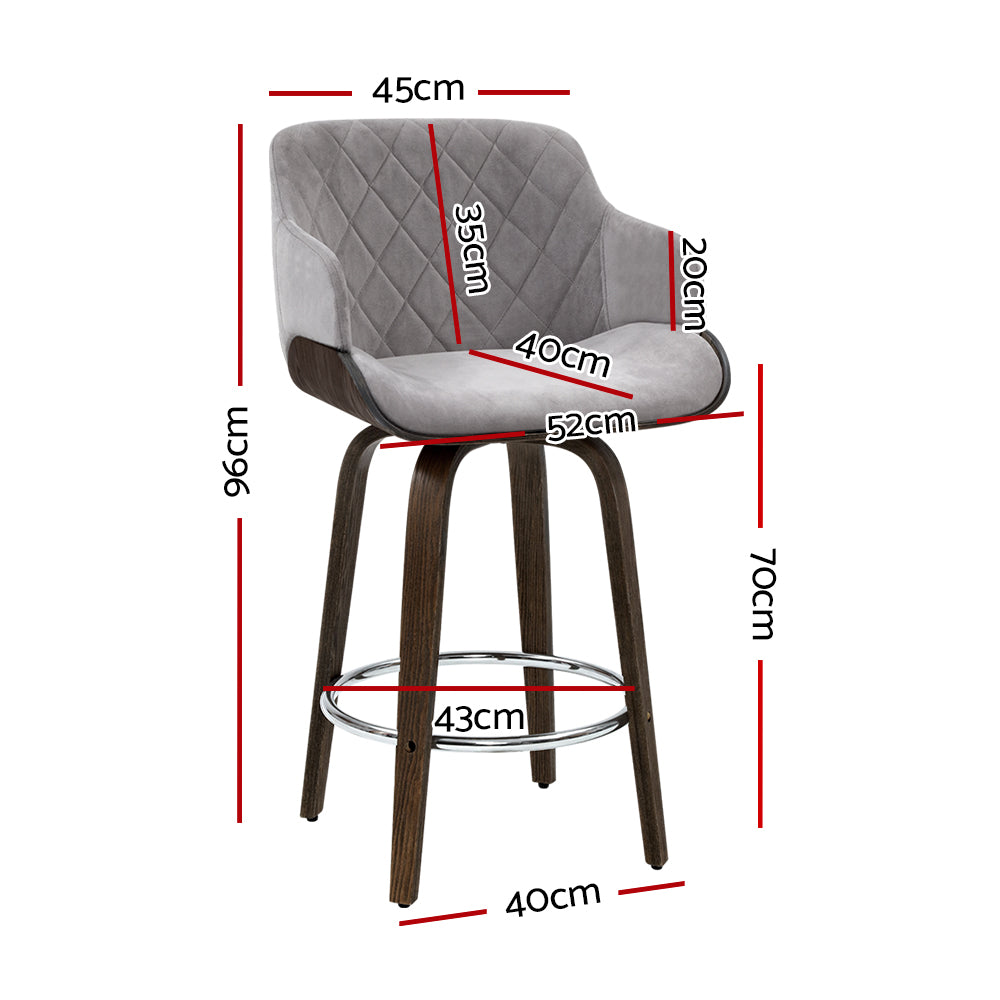 Artiss 2x Kitchen Bar Stools Wooden Bar Stool Chairs Swivel Velvet Fabric Grey Artiss