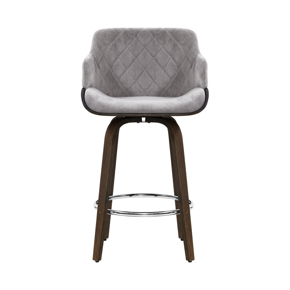 Artiss 2x Kitchen Bar Stools Wooden Bar Stool Chairs Swivel Velvet Fabric Grey Artiss