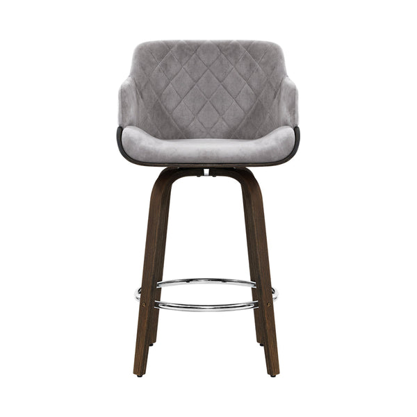 Artiss 2x Kitchen Bar Stools Wooden Bar Stool Chairs Swivel Velvet Fabric Grey Artiss