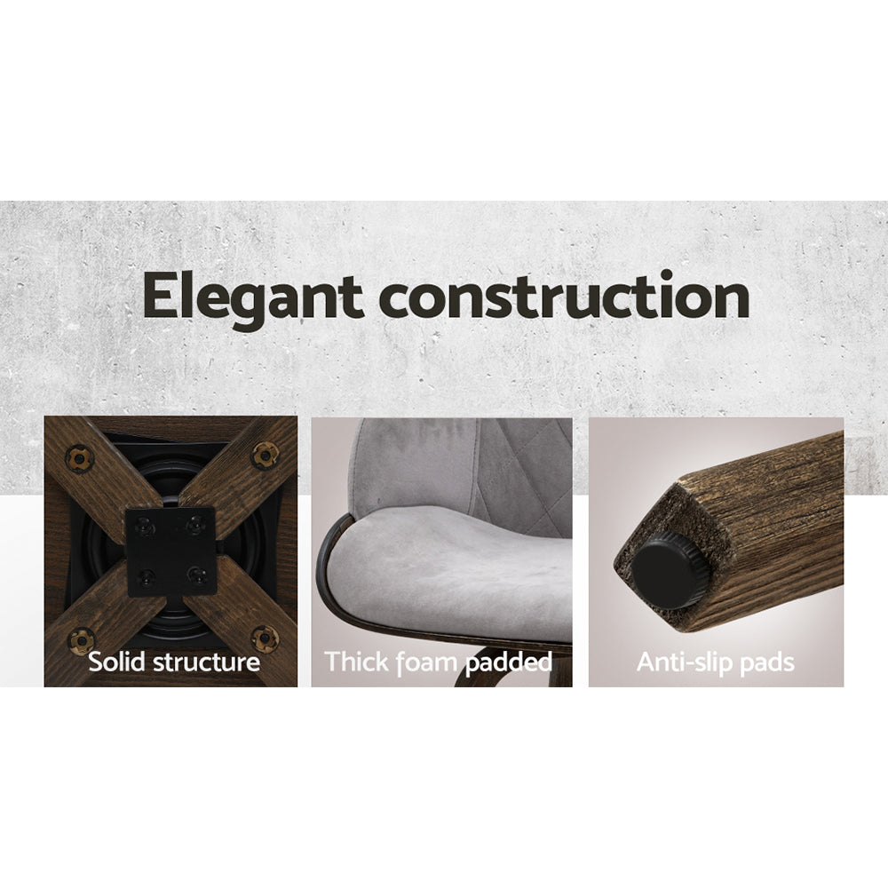 Artiss 2x Kitchen Bar Stools Wooden Bar Stool Chairs Swivel Velvet Fabric Grey Artiss