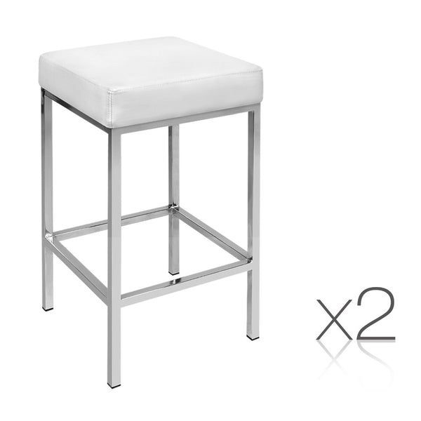 Artiss Set of 2 PU Leather Backless Bar Stools - White freeshipping - Awezingly