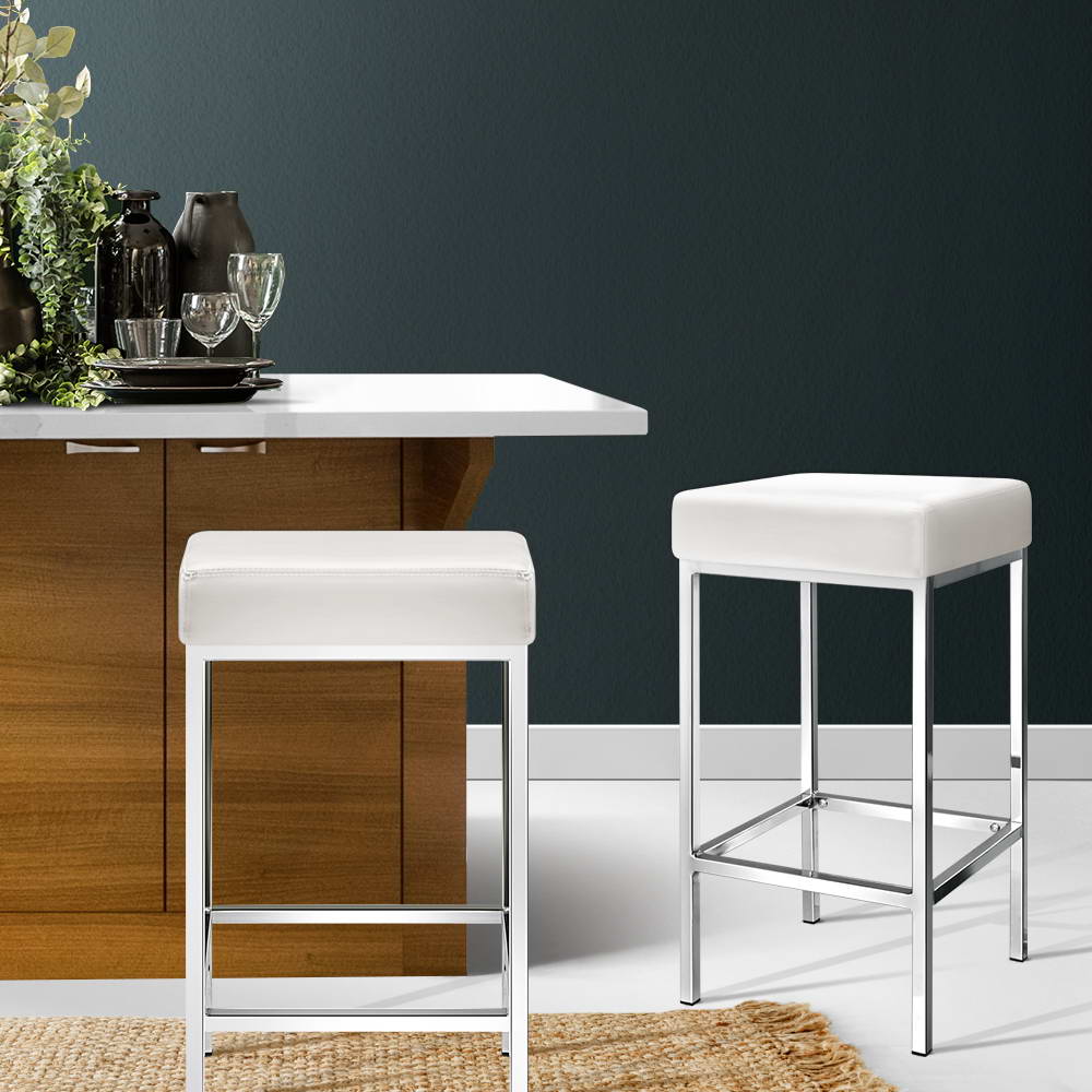 Artiss Set of 2 PU Leather Backless Bar Stools - White freeshipping - Awezingly