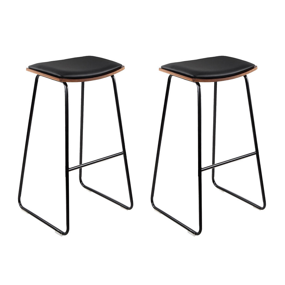 Artiss Set of 2 Backless PU Leather Bar Stools - Black and Wood freeshipping - Awezingly