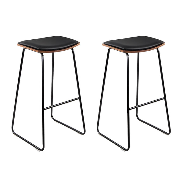 Artiss Set of 2 Backless PU Leather Bar Stools - Black and Wood freeshipping - Awezingly