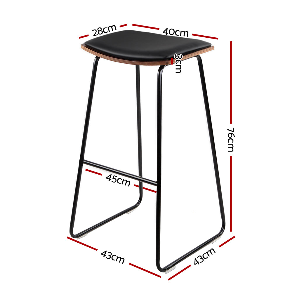 Artiss Set of 2 Backless PU Leather Bar Stools - Black and Wood freeshipping - Awezingly