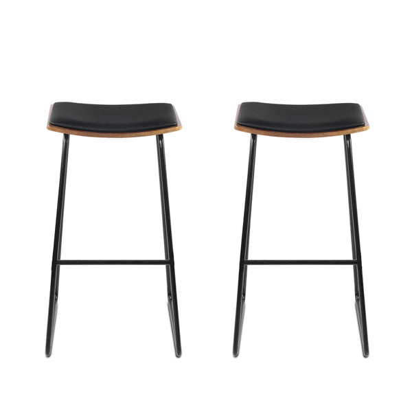 Artiss Set of 2 Backless PU Leather Bar Stools - Black and Wood freeshipping - Awezingly