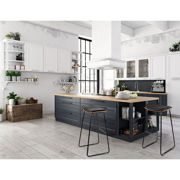 Artiss Set of 2 Backless PU Leather Bar Stools - Black and Wood freeshipping - Awezingly