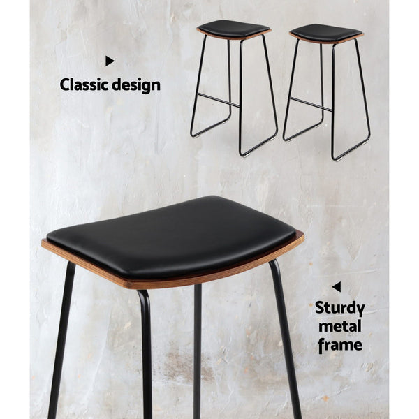 Artiss Set of 2 Backless PU Leather Bar Stools - Black and Wood freeshipping - Awezingly