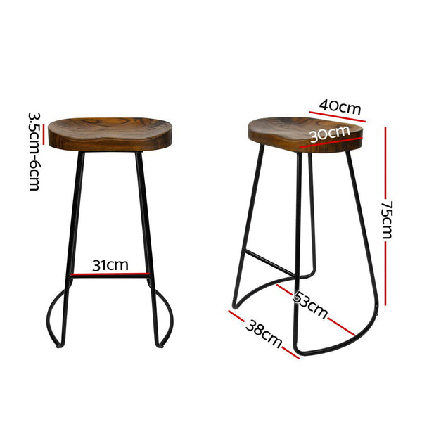 Artiss Set of 2 Wooden Backless Bar Stools - Black Artiss
