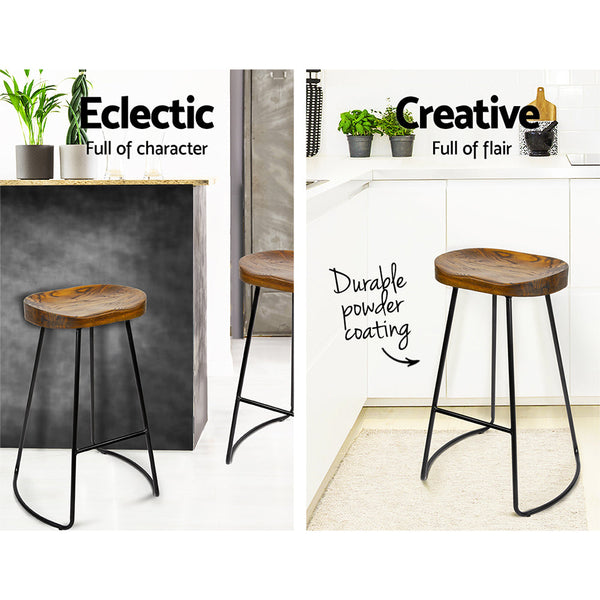 Artiss Set of 2 Wooden Backless Bar Stools - Black Artiss