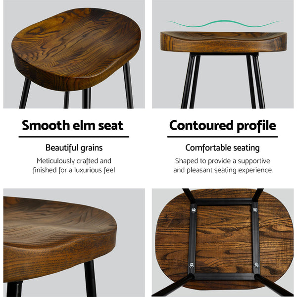 Artiss Set of 2 Wooden Backless Bar Stools - Black Artiss