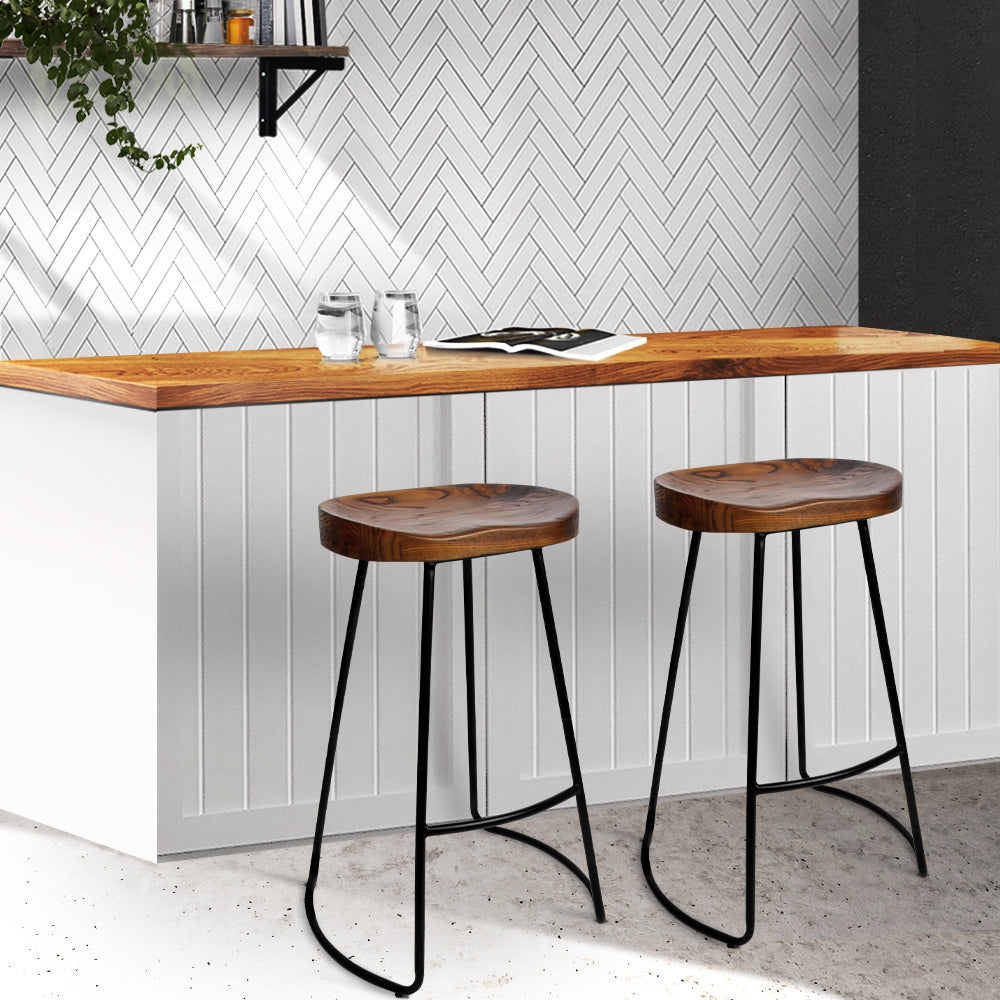 Artiss Set of 2 Wooden Backless Bar Stools - Black Artiss