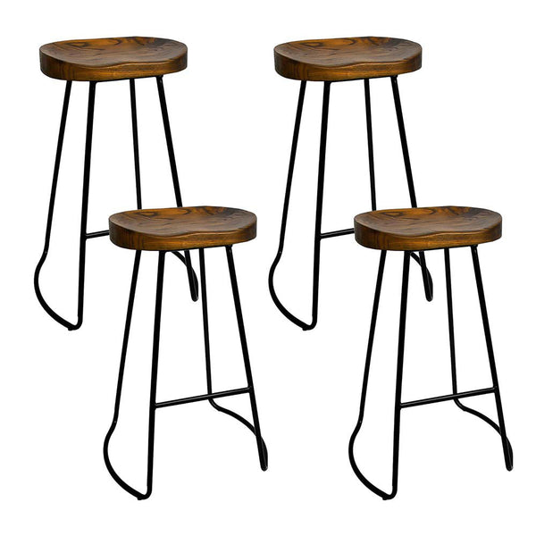 Artiss Set of 4 Elm Wood Backless Bar Stools 75cm - Black Artiss