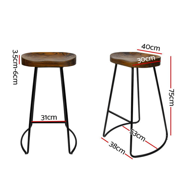 Artiss Set of 4 Elm Wood Backless Bar Stools 75cm - Black Artiss