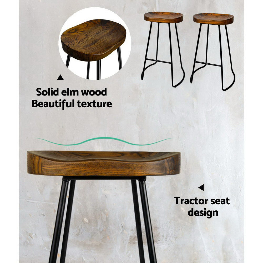 Artiss Set of 4 Elm Wood Backless Bar Stools 75cm - Black Artiss