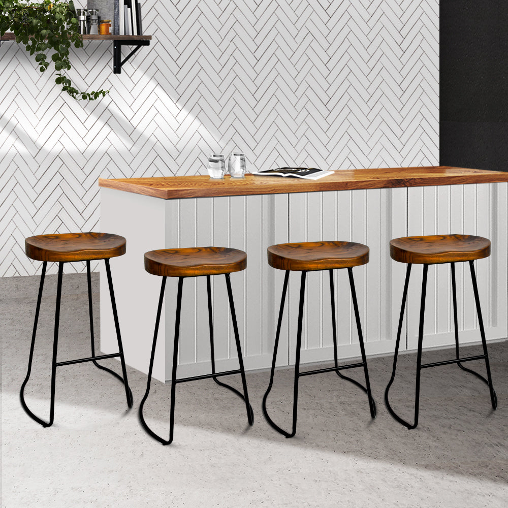 Artiss Set of 4 Elm Wood Backless Bar Stools 75cm - Black Artiss