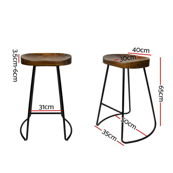 Artiss Set of 2 Wooden Backless Bar Stools - Black Artiss