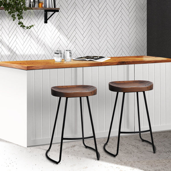 Artiss Set of 2 Wooden Backless Bar Stools - Black Artiss