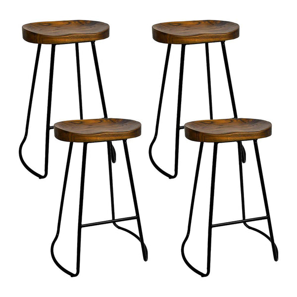 Artiss Set of 4 Elm Wood Backless Bar Stools 65cm - Black and Dark Natural Artiss