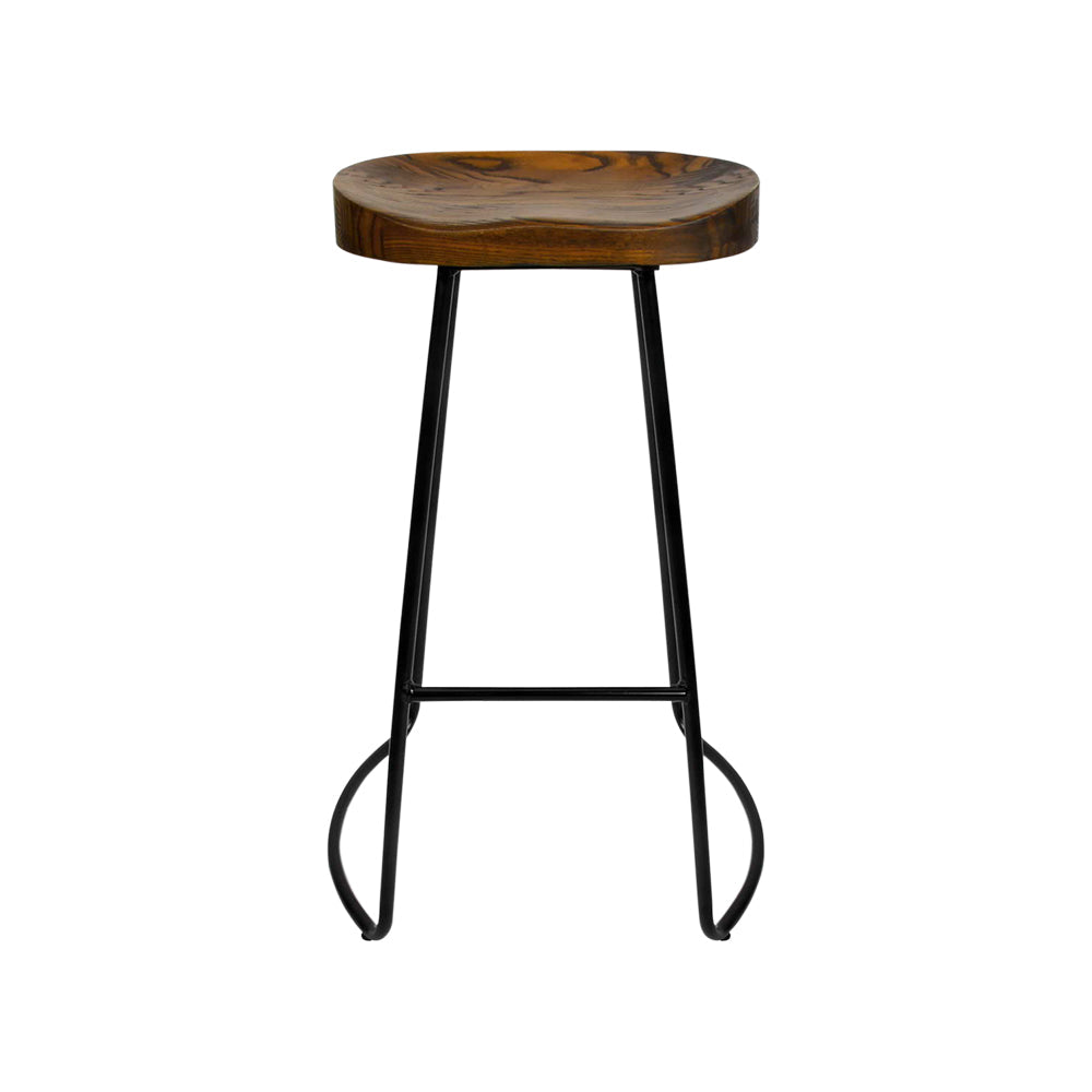 Artiss Set of 4 Elm Wood Backless Bar Stools 65cm - Black and Dark Natural Artiss