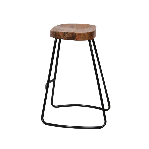 Artiss Set of 4 Elm Wood Backless Bar Stools 65cm - Black and Dark Natural Artiss