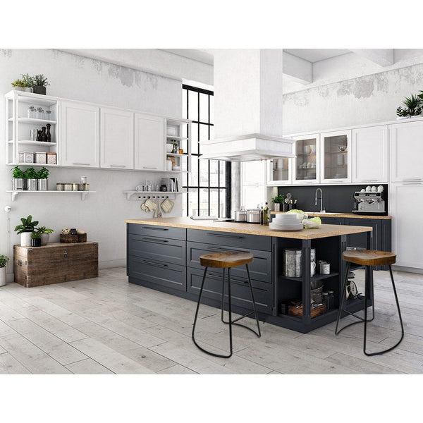 Artiss Set of 4 Elm Wood Backless Bar Stools 65cm - Black and Dark Natural Artiss