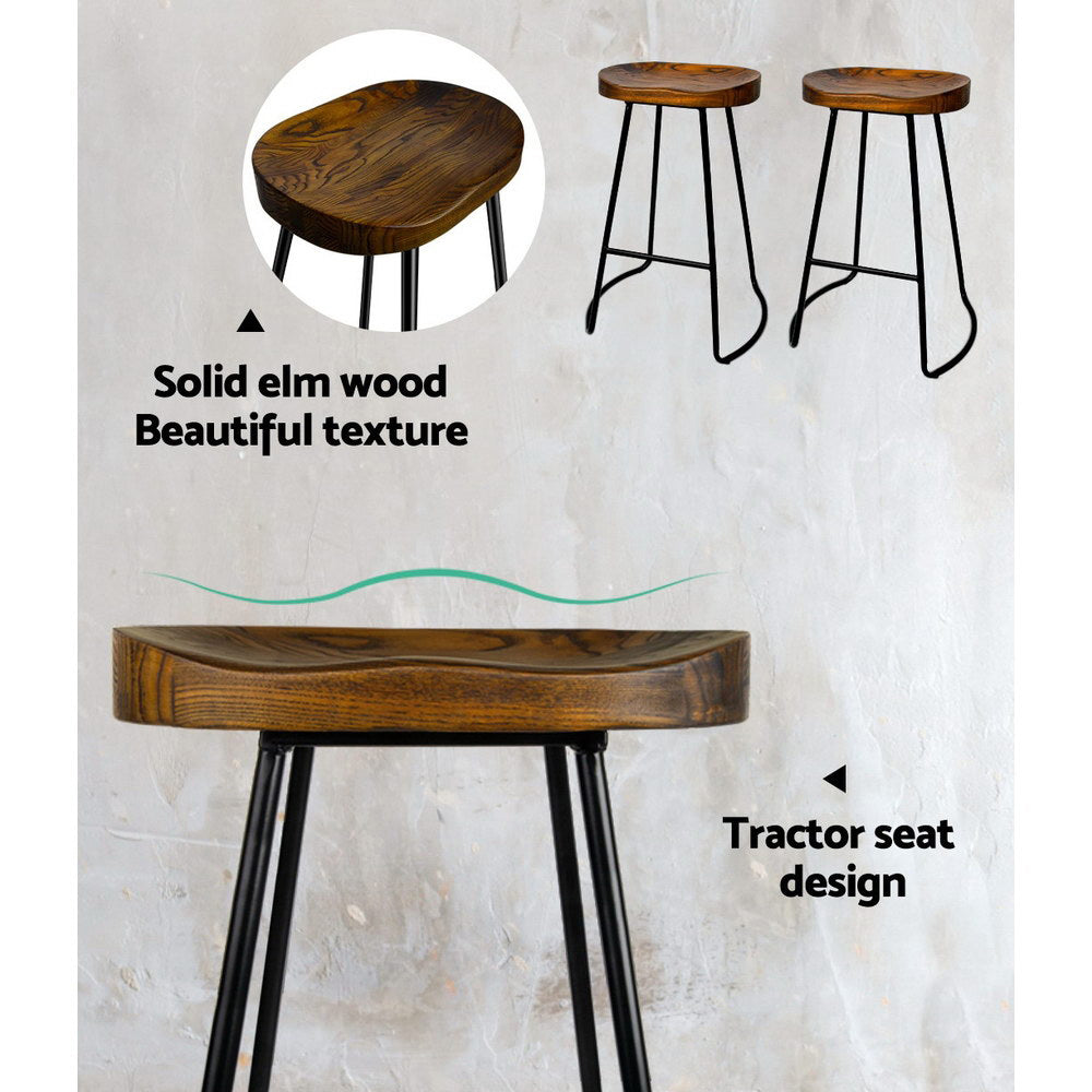 Artiss Set of 4 Elm Wood Backless Bar Stools 65cm - Black and Dark Natural Artiss