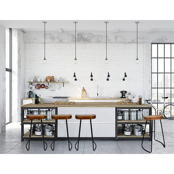 Artiss Set of 4 Elm Wood Backless Bar Stools 65cm - Black and Dark Natural Artiss