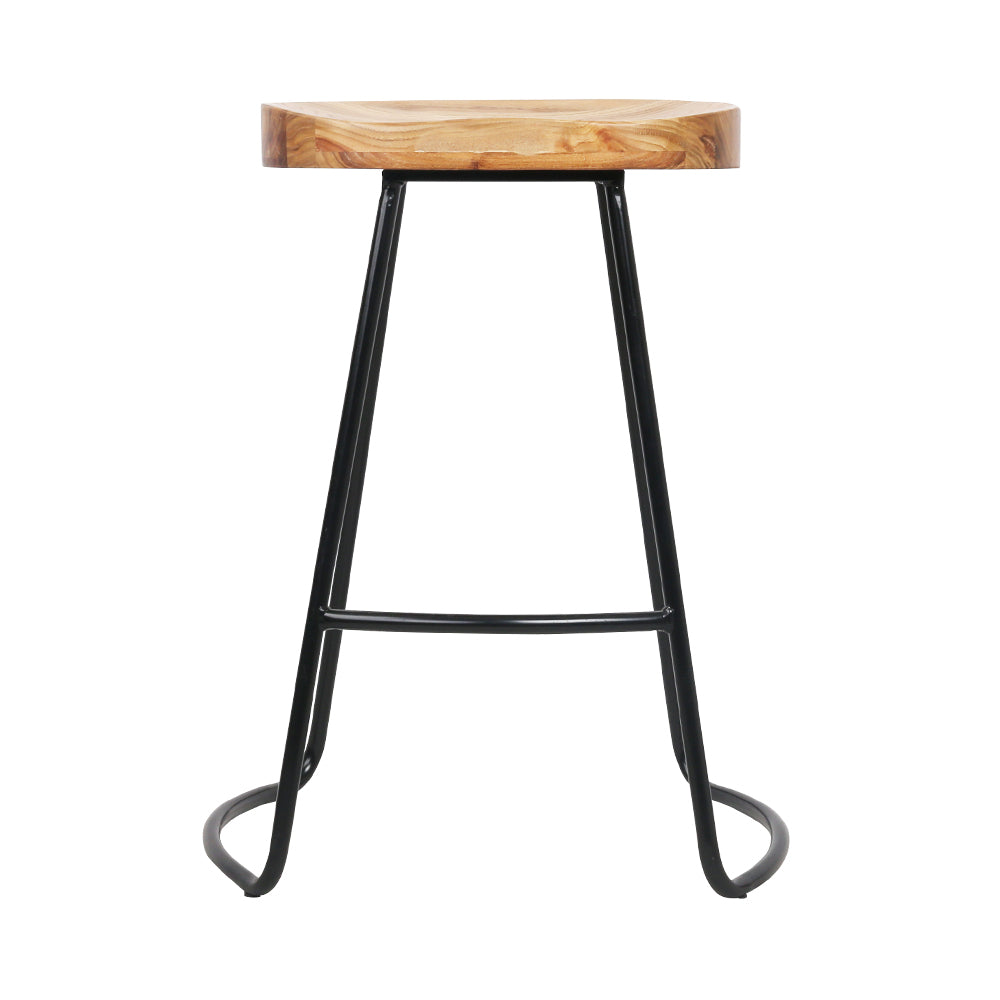Artiss Set of 2 Elm Wood Backless Bar Stools 65cm - Black and Light Natural Artiss