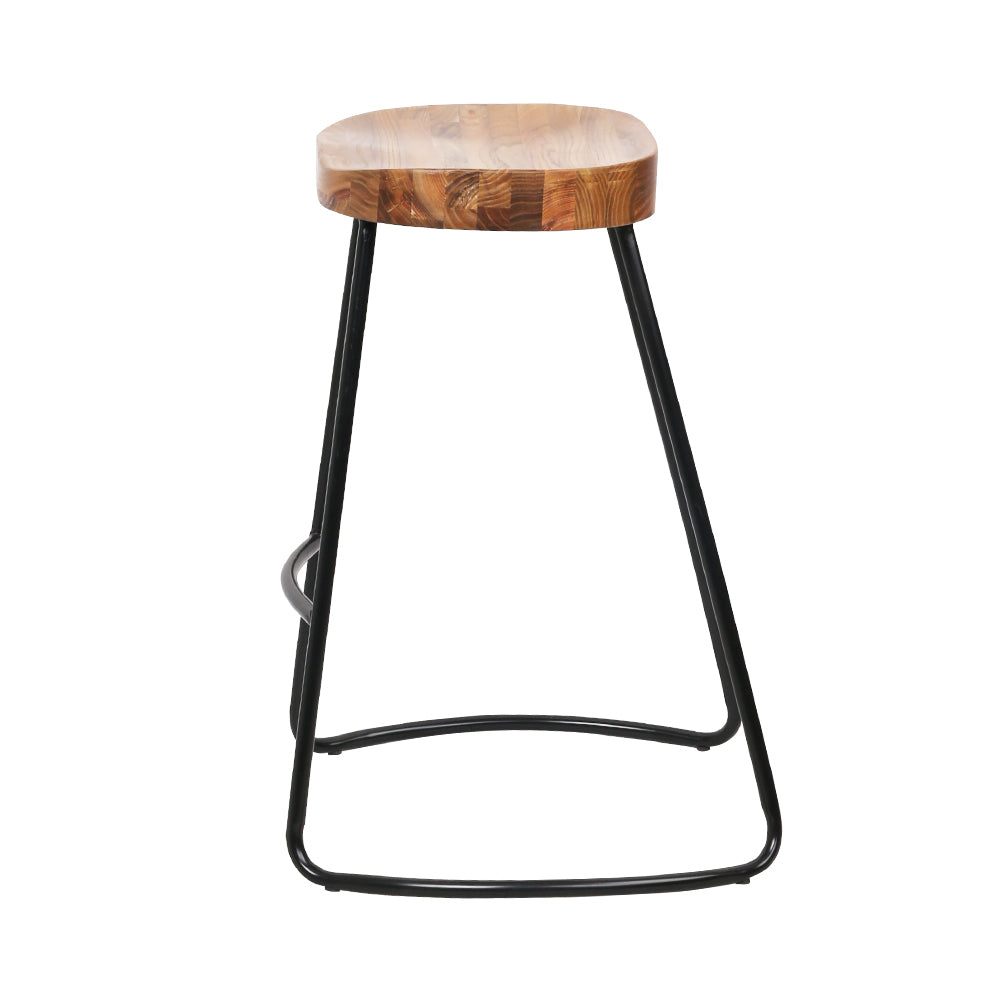 Artiss Set of 2 Elm Wood Backless Bar Stools 65cm - Black and Light Natural Artiss
