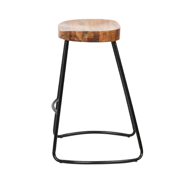 Artiss Set of 2 Elm Wood Backless Bar Stools 65cm - Black and Light Natural Artiss