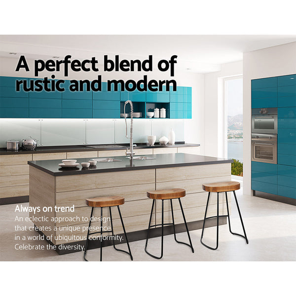 Artiss Set of 2 Elm Wood Backless Bar Stools 65cm - Black and Light Natural Artiss