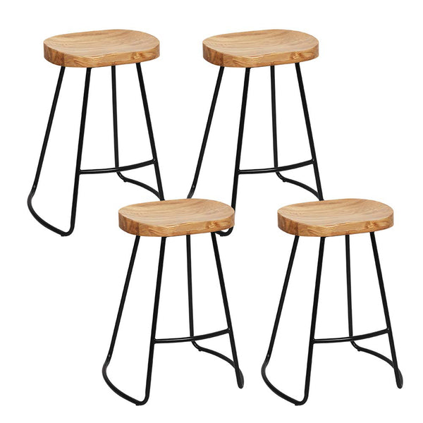 Artiss Set of 4 Elm Wood Backless Bar Stools 65cm - Black and Light Natural freeshipping - Awezingly