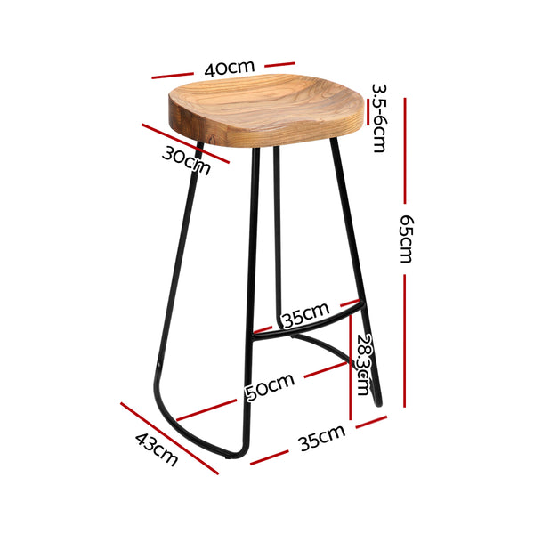 Artiss Set of 4 Elm Wood Backless Bar Stools 65cm - Black and Light Natural freeshipping - Awezingly