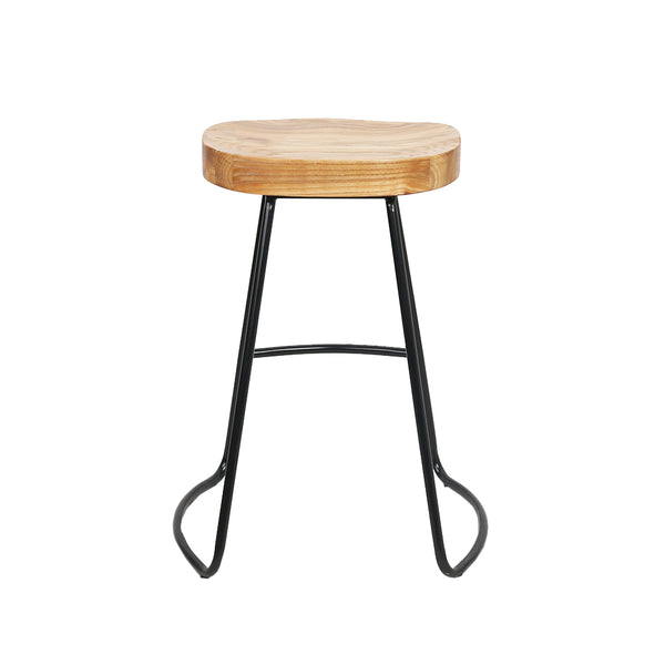 Artiss Set of 4 Elm Wood Backless Bar Stools 65cm - Black and Light Natural freeshipping - Awezingly