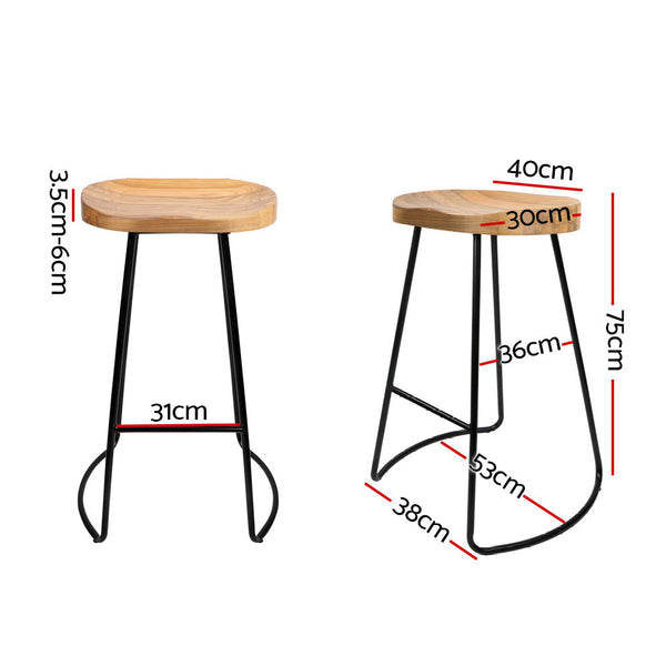 Artiss Set of 4 Elm Wood Backless Bar Stools 75cm - Black and Light Natural freeshipping - Awezingly