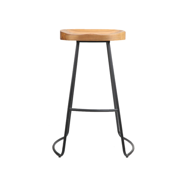 Artiss Set of 4 Elm Wood Backless Bar Stools 75cm - Black and Light Natural freeshipping - Awezingly
