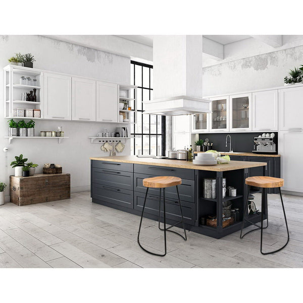 Artiss Set of 4 Elm Wood Backless Bar Stools 75cm - Black and Light Natural freeshipping - Awezingly