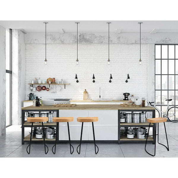 Artiss Set of 4 Elm Wood Backless Bar Stools 75cm - Black and Light Natural freeshipping - Awezingly