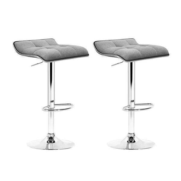 Artiss 2x Fabric Bar Stools Gas Lift Kitchen Grey freeshipping - Awezingly