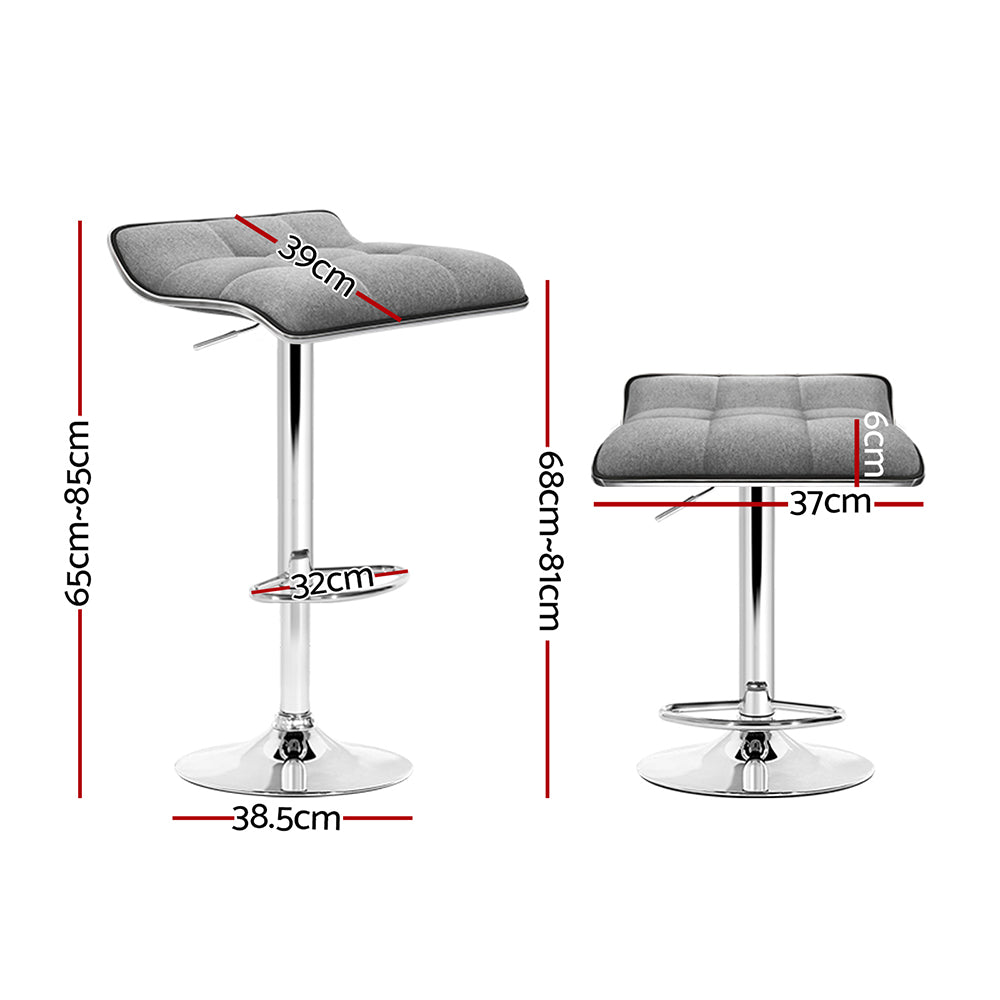 Artiss 2x Fabric Bar Stools Gas Lift Kitchen Grey freeshipping - Awezingly