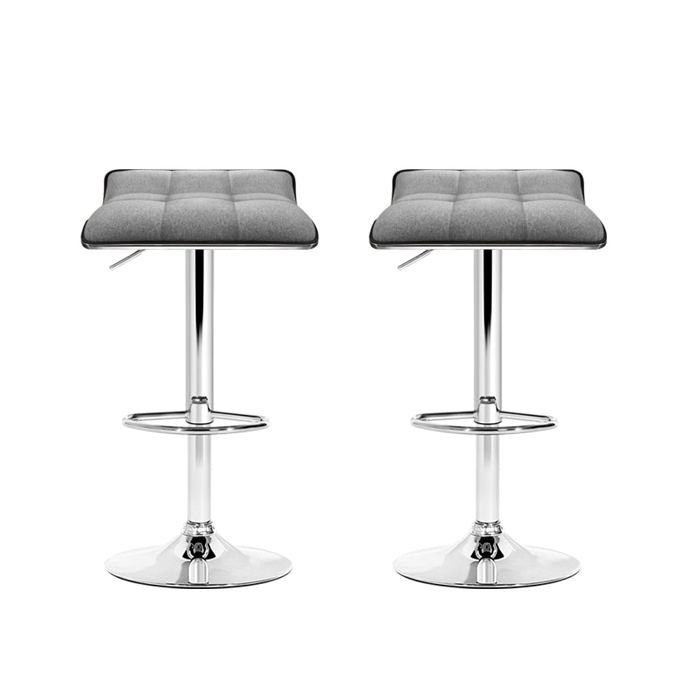 Artiss 2x Fabric Bar Stools Gas Lift Kitchen Grey freeshipping - Awezingly