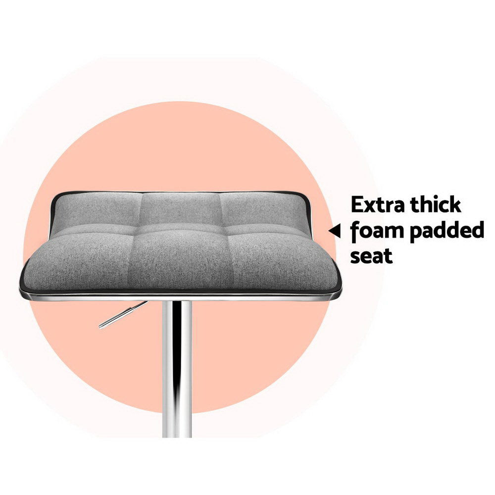Artiss 2x Fabric Bar Stools Gas Lift Kitchen Grey freeshipping - Awezingly