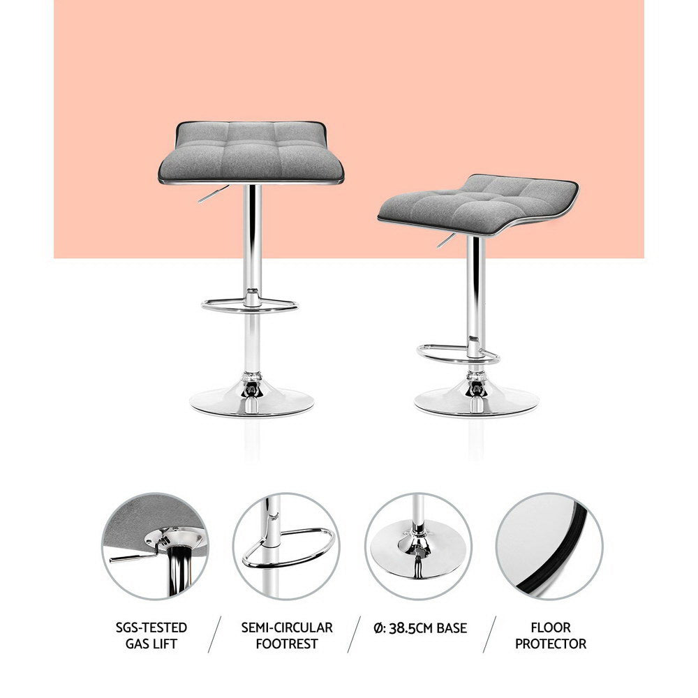 Artiss 2x Fabric Bar Stools Gas Lift Kitchen Grey freeshipping - Awezingly