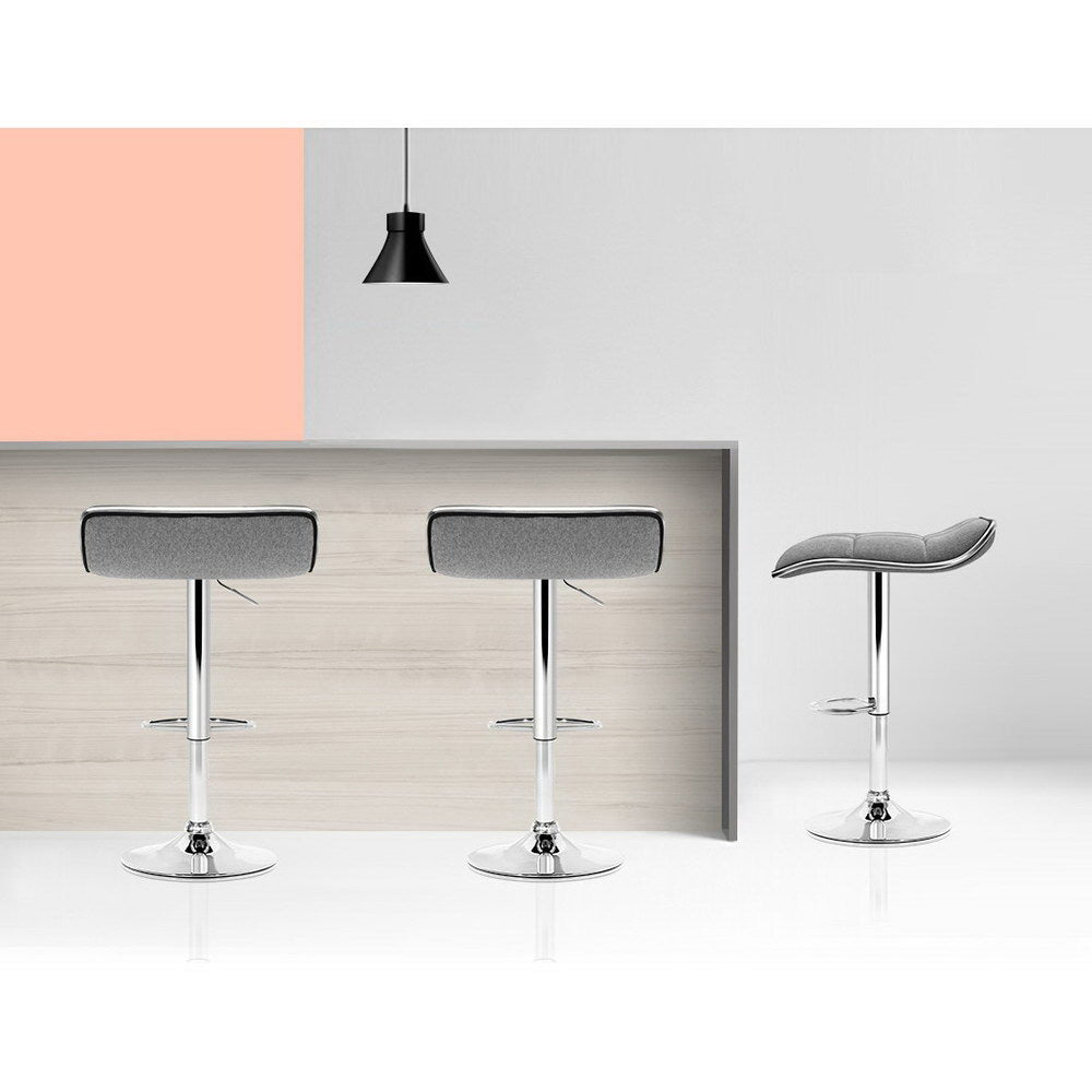 Artiss 2x Fabric Bar Stools Gas Lift Kitchen Grey freeshipping - Awezingly