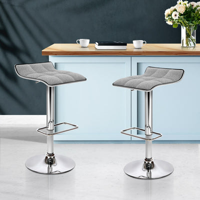 Artiss 2x Fabric Bar Stools Gas Lift Kitchen Grey